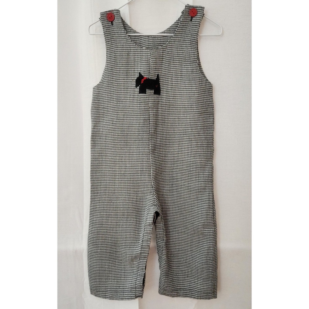 Vintage Boys 3T Rebecca Raggs Originals Black‎ & White W/ Dog / Red Bow Holiday